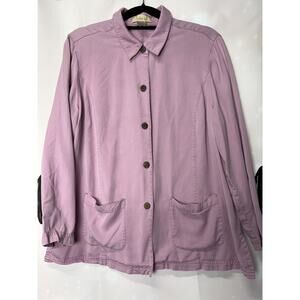 Linden Hill Button Up Top Shacket Front Pockets Lagenlook Pink XL Tencel Lyocell